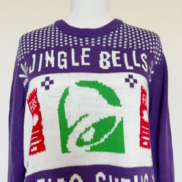 Taco Bell Ugly Christmas Sweater Mens Size Large Jingle Bells Taco Shells Rare - Picture 2 of 11